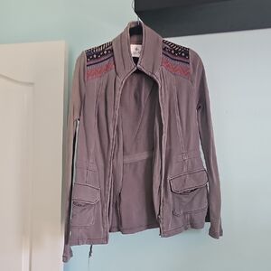 Others Follow Utility Jacket with Patterned Shoulders
